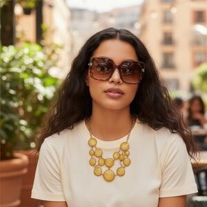 Stylish Brown Sunglasses and Gold Necklace